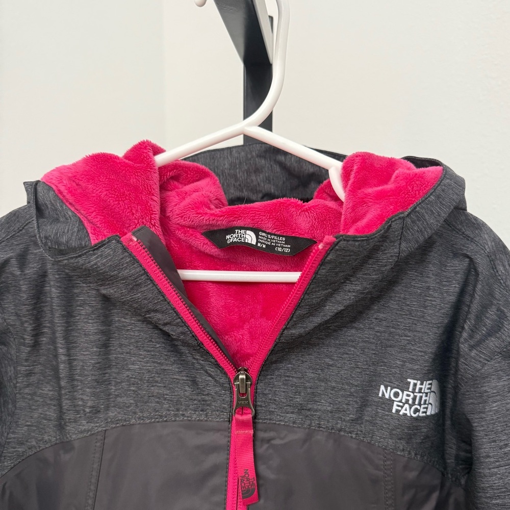 The North Face Girls Gray and Pink Hooded Coat Size Medium 10/12 Years - Picture 3 of 9